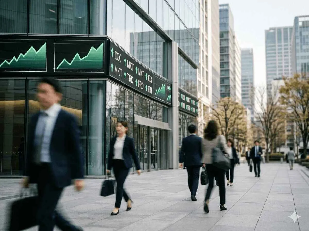 Digital market display showing an upward trend as tech stocks rally to record highs