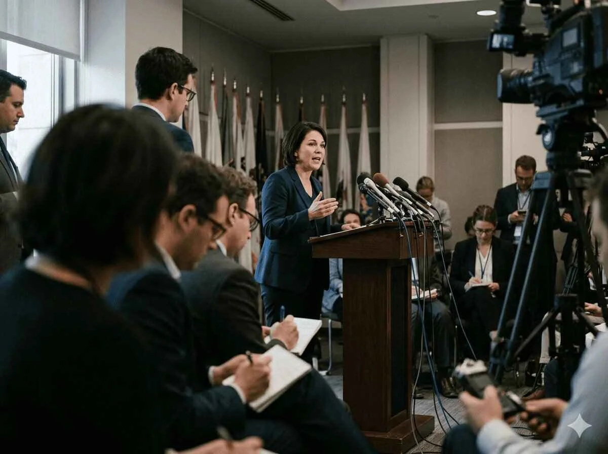 Opposition leader addressing reporters at a press briefing on the spending audit